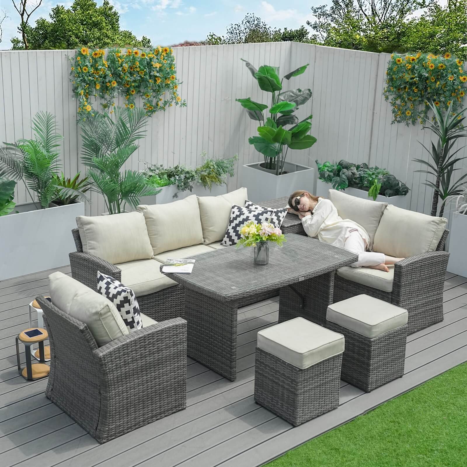 Santiago 7 - Piece Outdoor Corner Sofa Set With Rectangular Table (PAS - 1403B) - Direct Wicker