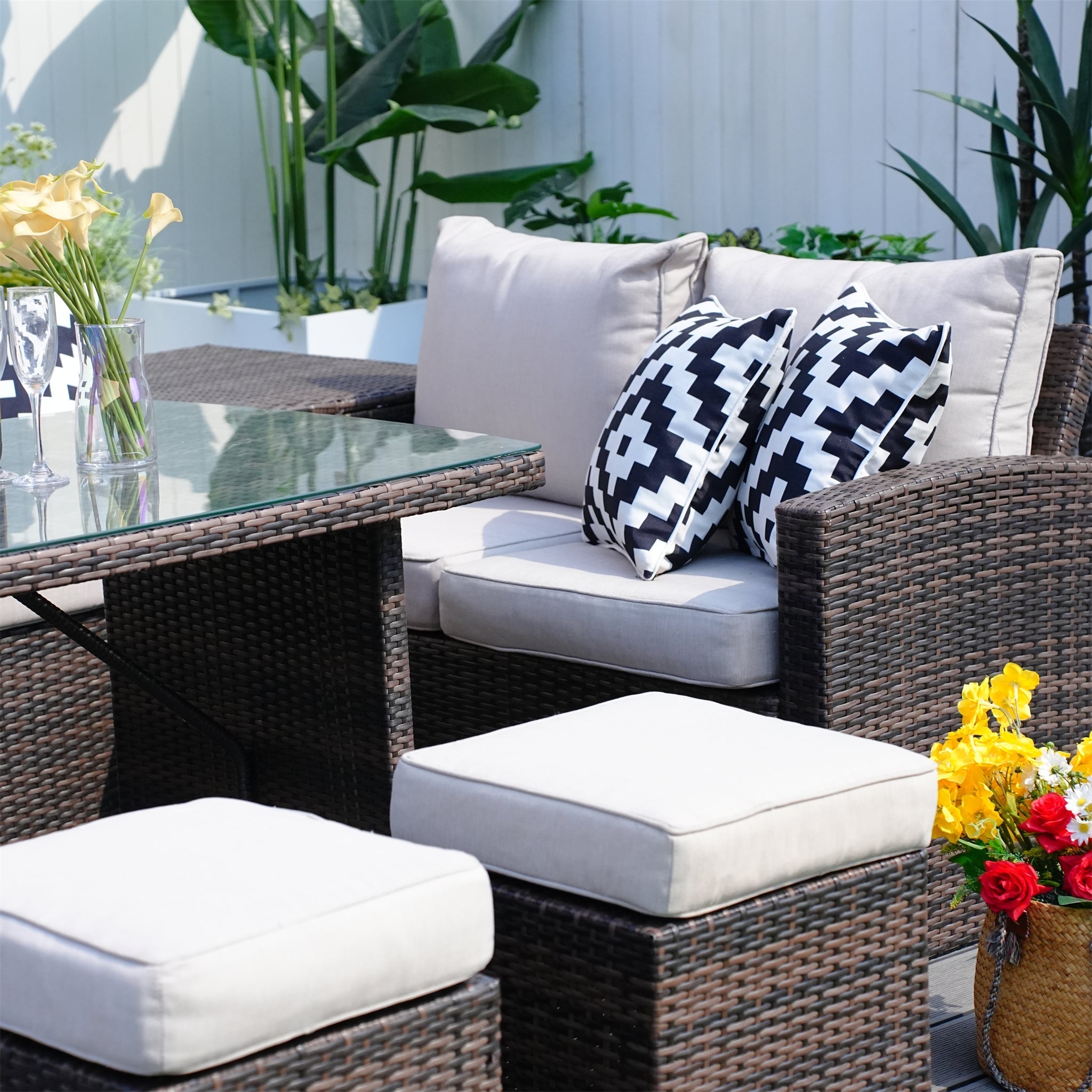 Santiago 7 - Piece Outdoor Corner Sofa Set With Rectangular Table (PAS - 1403B) - Direct Wicker