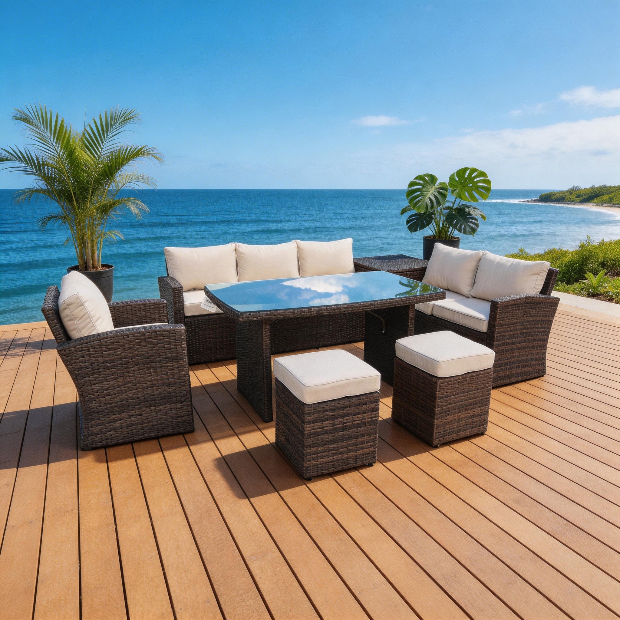 Santiago 7 - Piece Outdoor Corner Sofa Set With Rectangular Table (PAS - 1403B) - Direct Wicker