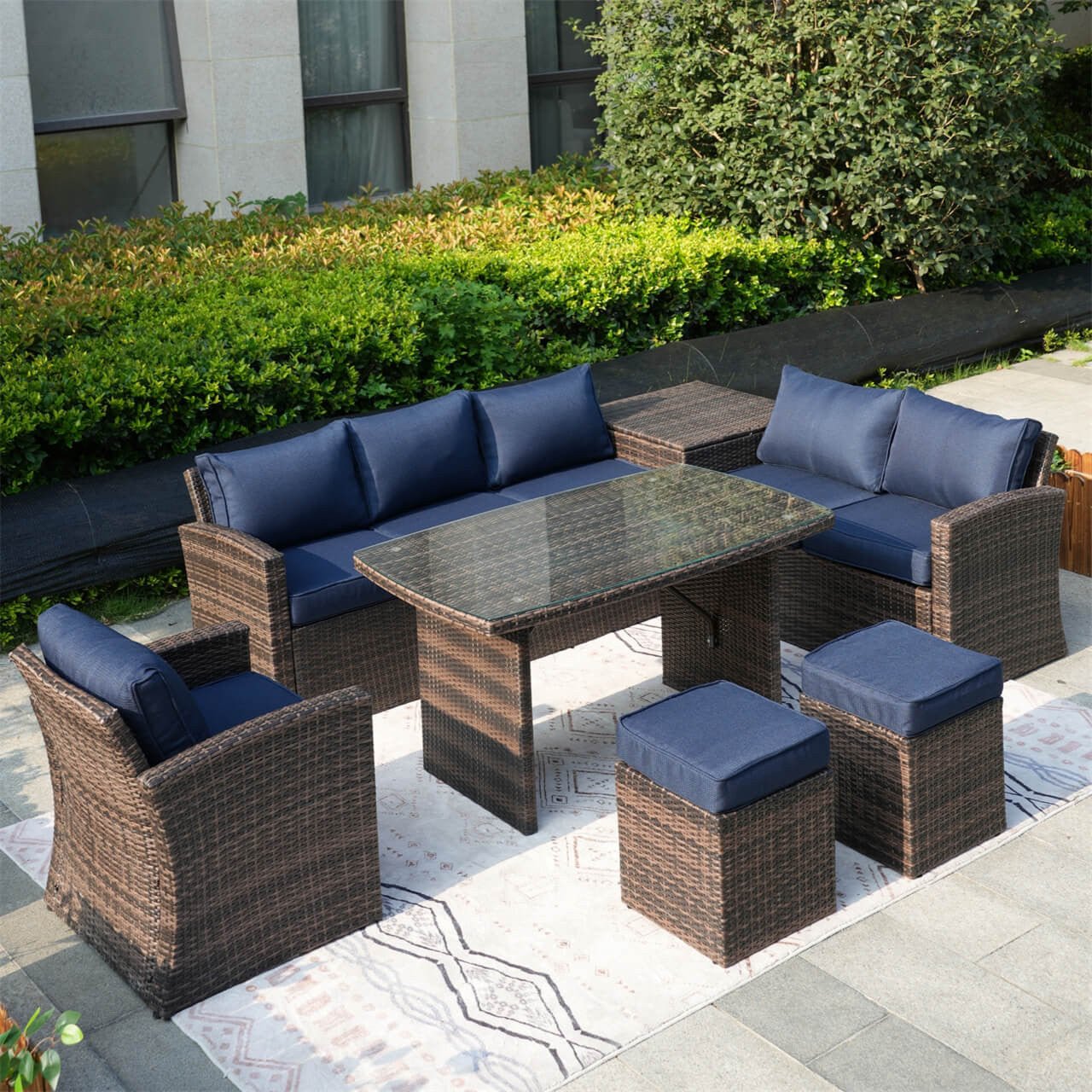 Santiago 7 - Piece Outdoor Corner Sofa Set With Rectangular Table (PAS - 1403B) - Direct Wicker