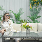 Santiago 7 - Piece Outdoor Corner Sofa Set With Rectangular Table (PAS - 1403B) - Direct Wicker