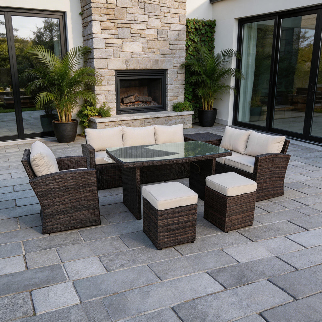 Santiago 7 - Piece Outdoor Corner Sofa Set With Rectangular Table (PAS - 1403B) - Direct Wicker