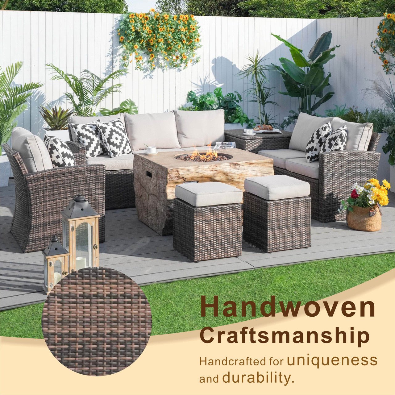 Santiago 7-Piece Outdoor Fire Pit Sofa Set (PAG-1403B+2170