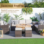 Santiago 7 - Piece Outdoor Fire Pit Sofa Set (PAG - 1403B+2170) - Direct Wicker
