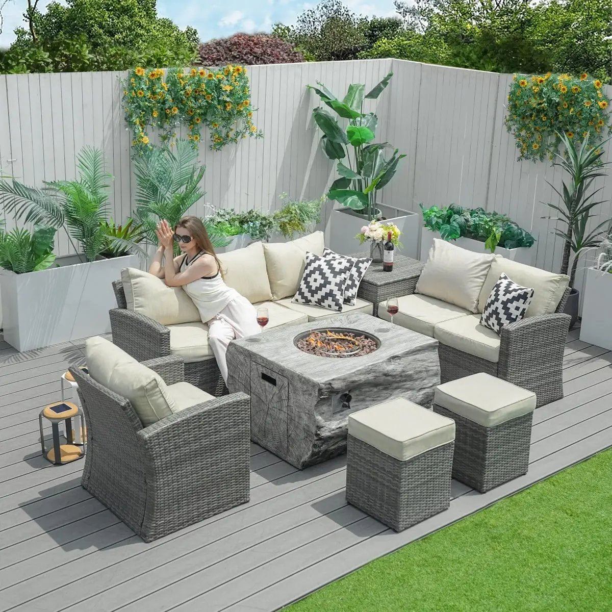 Santiago 7-Piece Outdoor Fire Pit Sofa Set (PAG-1403B+2170) - Direct Wicker