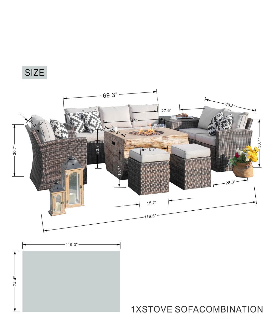 Santiago 7-Piece Outdoor Fire Pit Sofa Set (PAG-1403B+2170