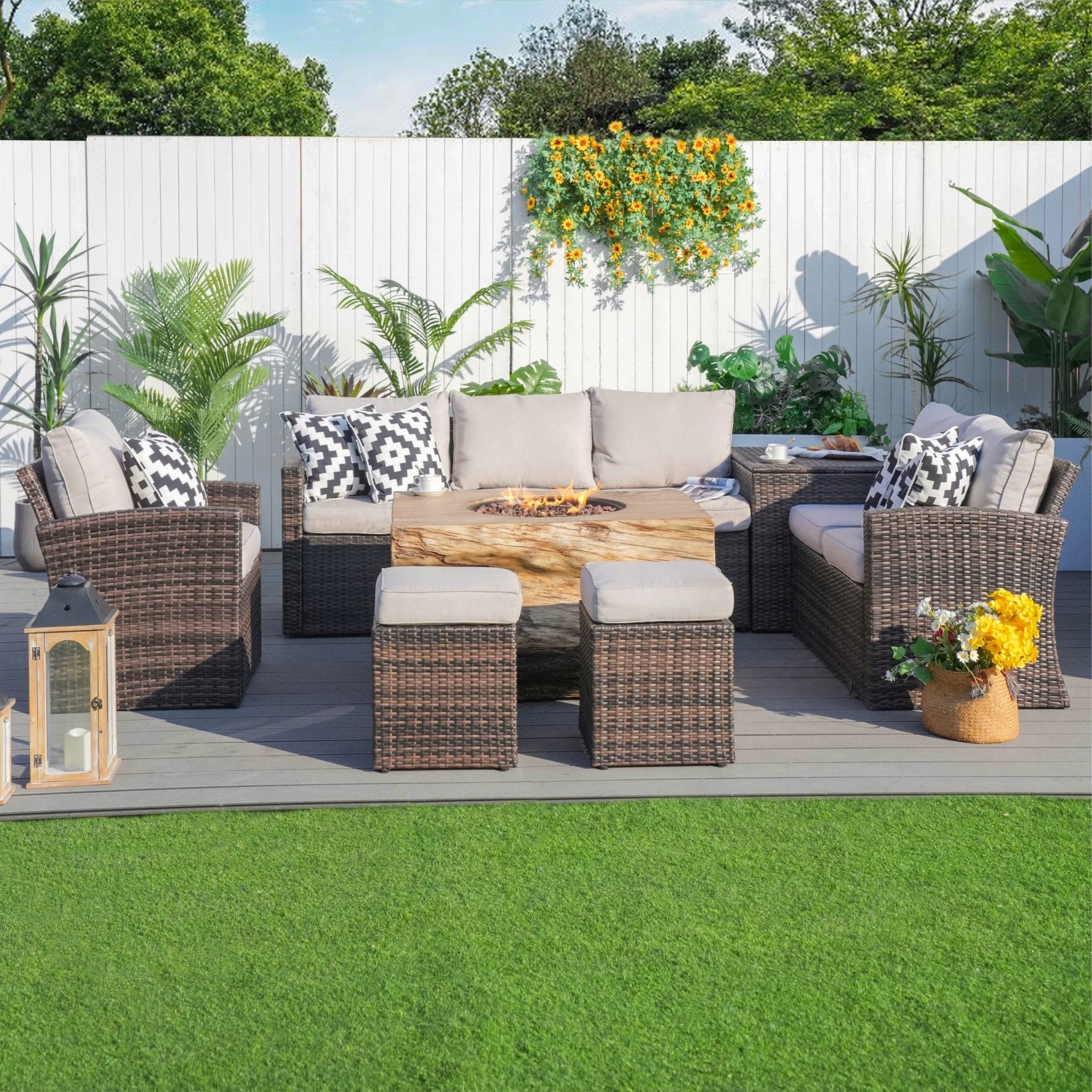 Santiago 7-Piece Outdoor Fire Pit Sofa Set (PAG-1403B+2170