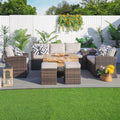 Santiago 7 - Piece Outdoor Fire Pit Sofa Set (PAG - 1403B+2170) - Direct Wicker