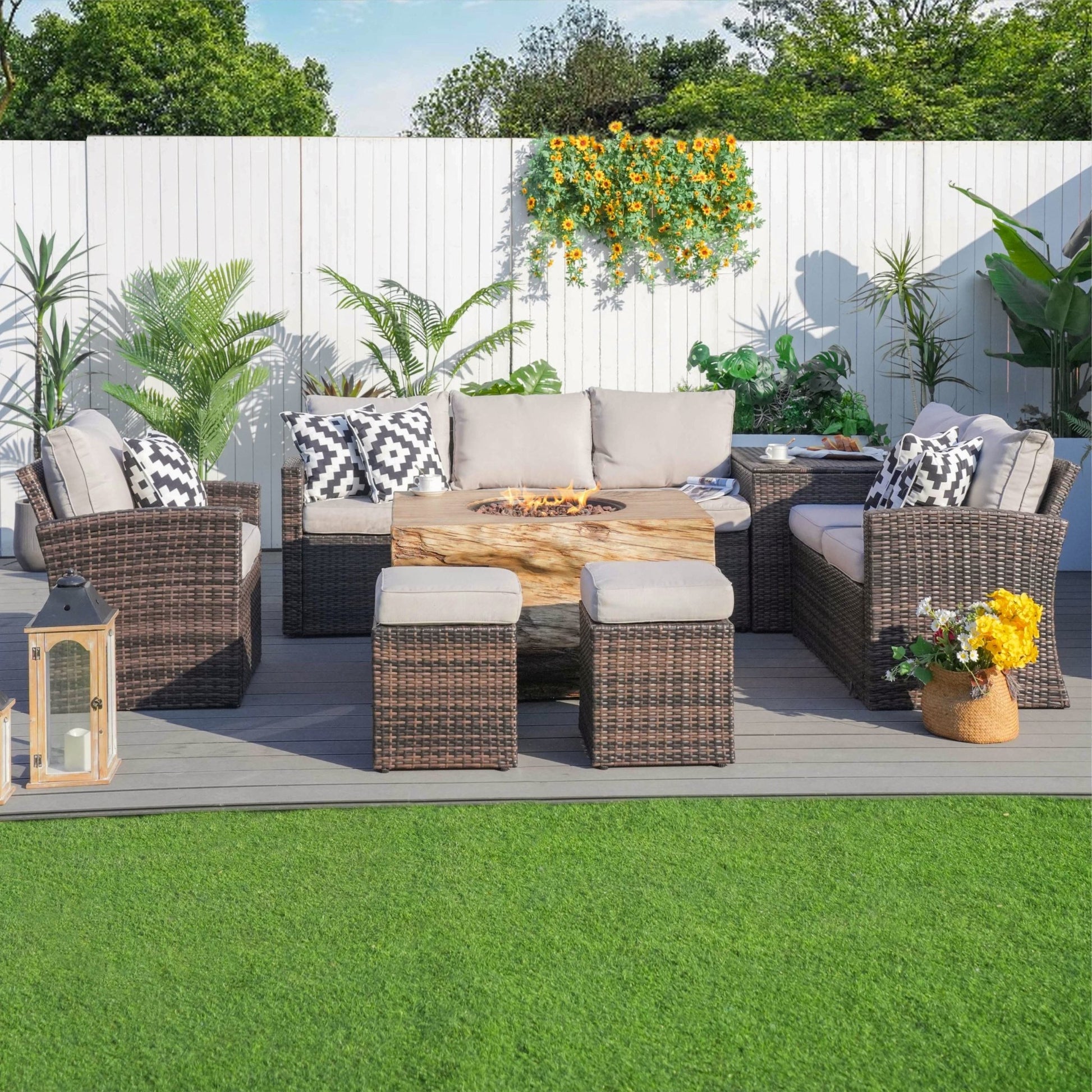 Santiago 7 - Piece Outdoor Fire Pit Sofa Set (PAG - 1403B+2170) - Direct Wicker