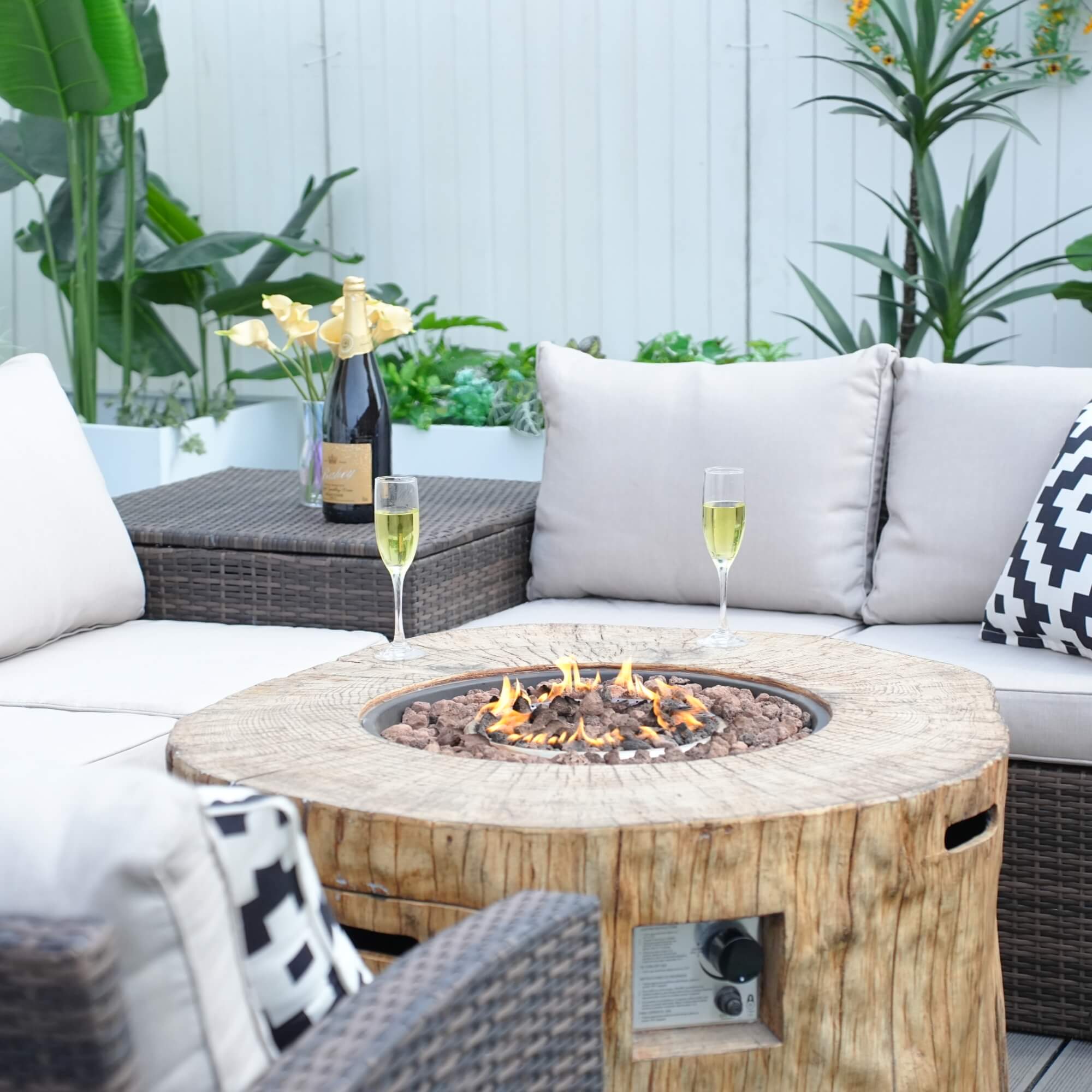 Santiago 7 - Piece Outdoor Fire Pit Sofa Set (PAG - 1403B+2180) - Direct Wicker