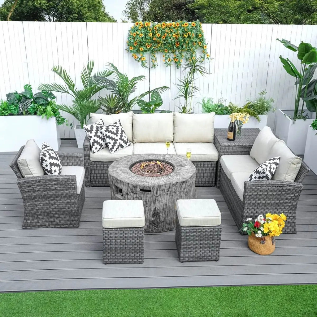 Santiago 7-Piece Outdoor Fire Pit Sofa Set (PAG-1403B+2180) - Direct Wicker