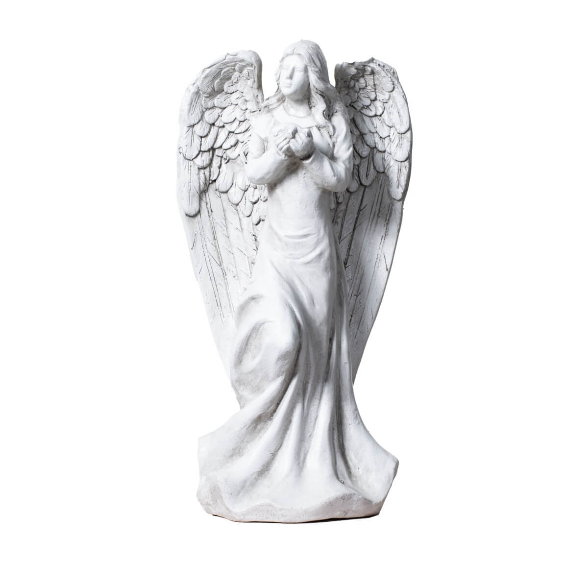 Serene Angel Holding Lamb Magnesium Oxide Garden Sculpture (GS-240377A-BE-WLX) - Direct Wicker