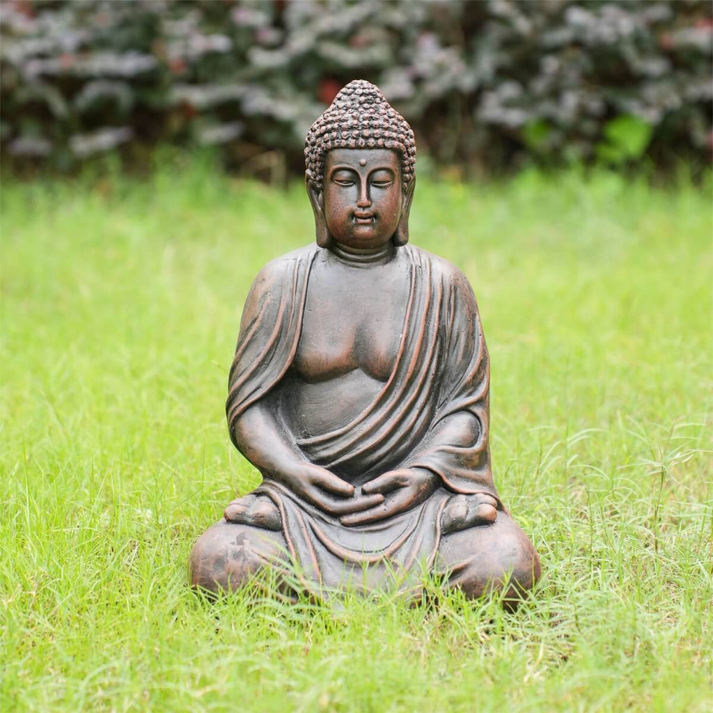 Serene Meditating Buddha Magnesium Oxide Garden Sculpture (GS-24945B-BR-WLX) - Direct Wicker