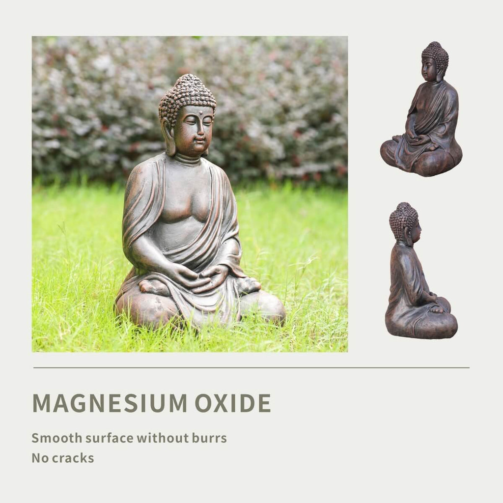 Serene Meditating Buddha Magnesium Oxide Garden Sculpture (GS-24945B-BR-WLX) - Direct Wicker