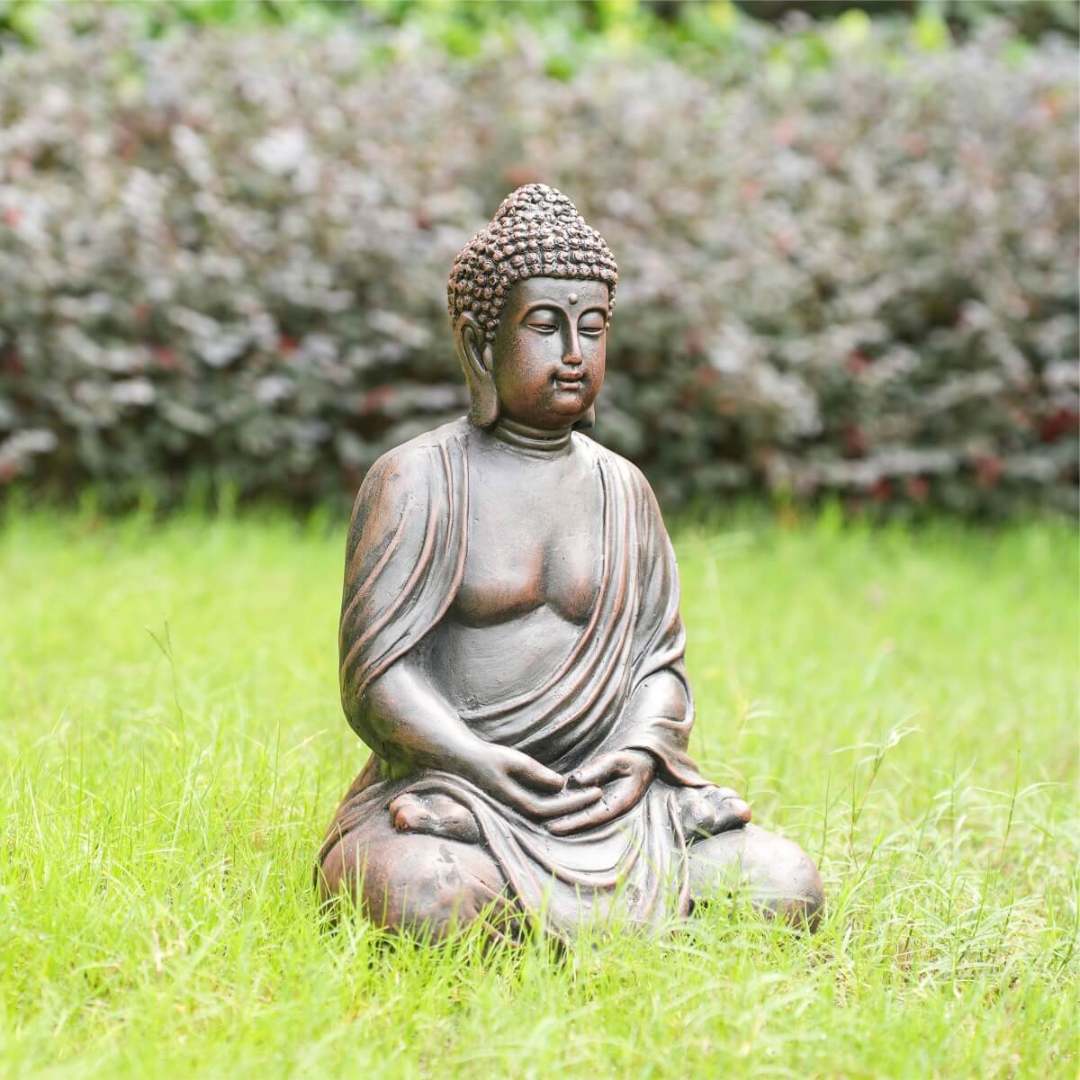Serene Meditating Buddha Magnesium Oxide Garden Sculpture (GS-24945B-BR-WLX) - Direct Wicker