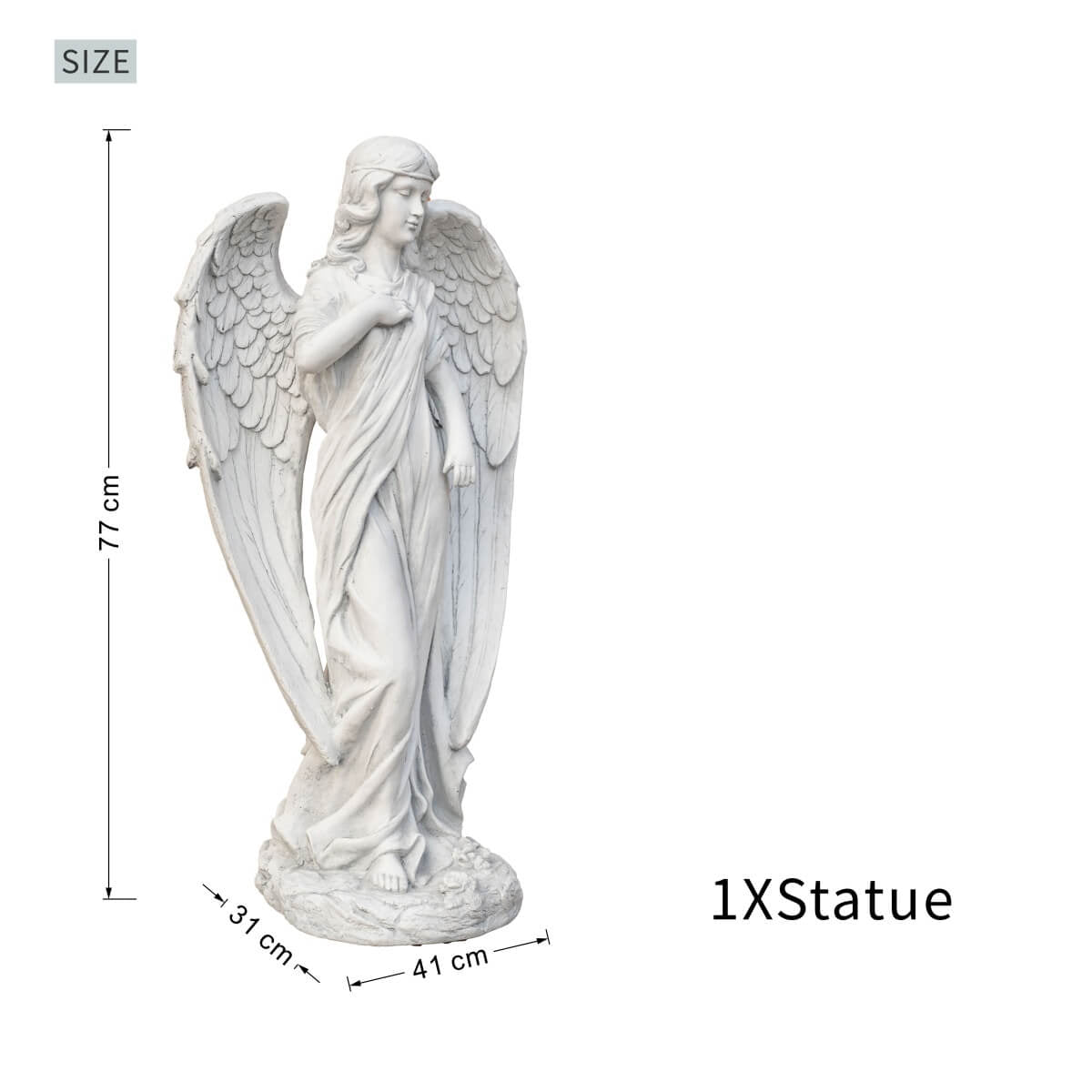 Serene Standing Guardian Angel Magnesium Oxide Garden Sculpture (GS-24939A-WH-WLX) - Direct Wicker