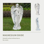 Serene Standing Guardian Angel Magnesium Oxide Garden Sculpture (GS-24939A-WH-WLX) - Direct Wicker