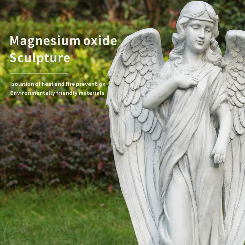 Serene Standing Guardian Angel Magnesium Oxide Garden Sculpture (GS-24939A-WH-WLX) - Direct Wicker