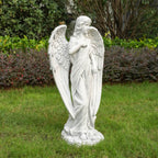 Serene Standing Guardian Angel Magnesium Oxide Garden Sculpture (GS-24939A-WH-WLX) - Direct Wicker