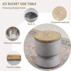 Silver Gray Side Table with Ice Bucket – Terrafab Composite Material（PAT - 24918IB） - Direct Wicker
