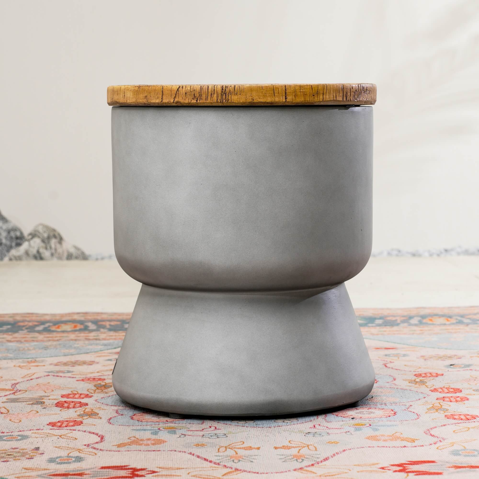 Silver Gray Side Table with Ice Bucket – Terrafab Composite Material（PAT - 24918IB） - Direct Wicker