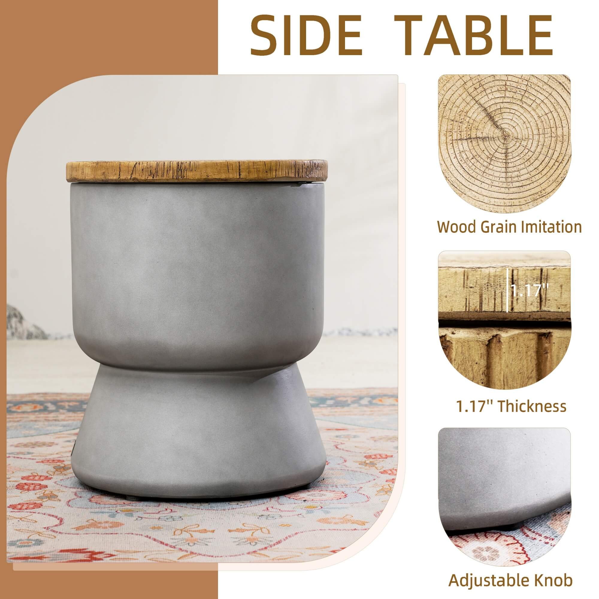 Silver Gray Side Table with Ice Bucket – Terrafab Composite Material（PAT - 24918IB） - Direct Wicker