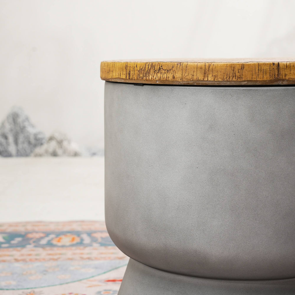 Silver Gray Side Table with Ice Bucket – Terrafab Composite Material（PAT - 24918IB） - Direct Wicker