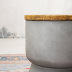Silver Gray Side Table with Ice Bucket – Terrafab Composite Material（PAT - 24918IB） - Direct Wicker
