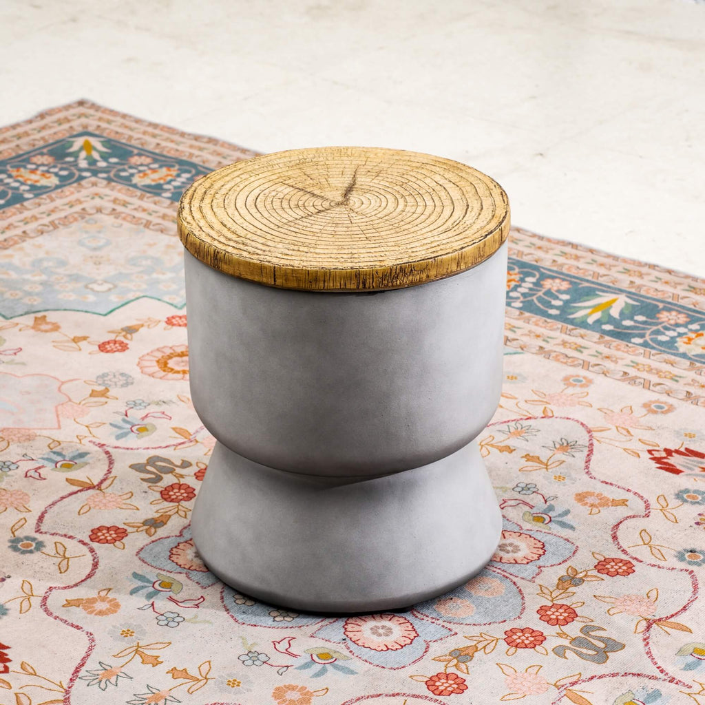 Silver Gray Side Table with Ice Bucket – Terrafab Composite Material（PAT - 24918IB） - Direct Wicker