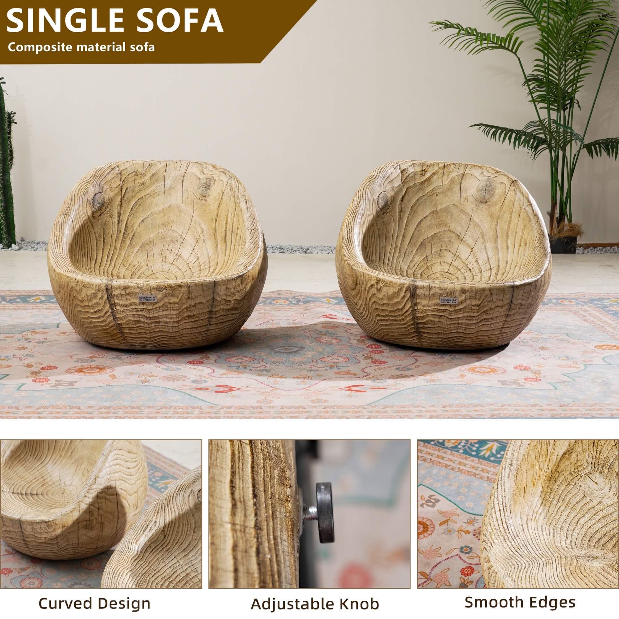 Single Seat Sofa Chair (Small) – Terrafab Composite Material（PAC - 24920SC） - Direct Wicker
