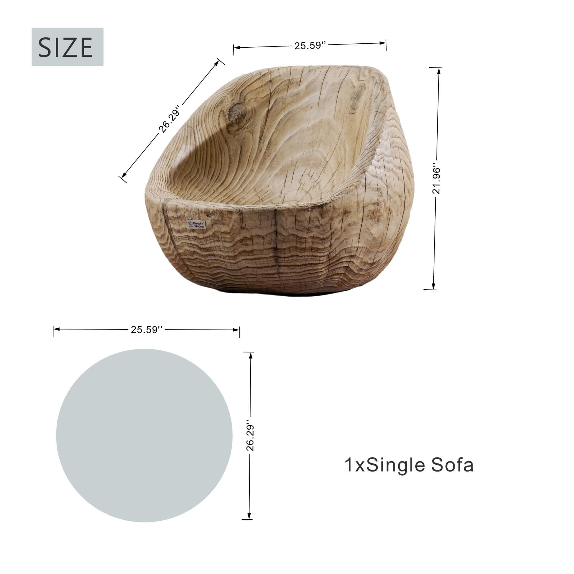 Single Seat Sofa Chair (Small) – Terrafab Composite Material（PAC - 24920SC） - Direct Wicker