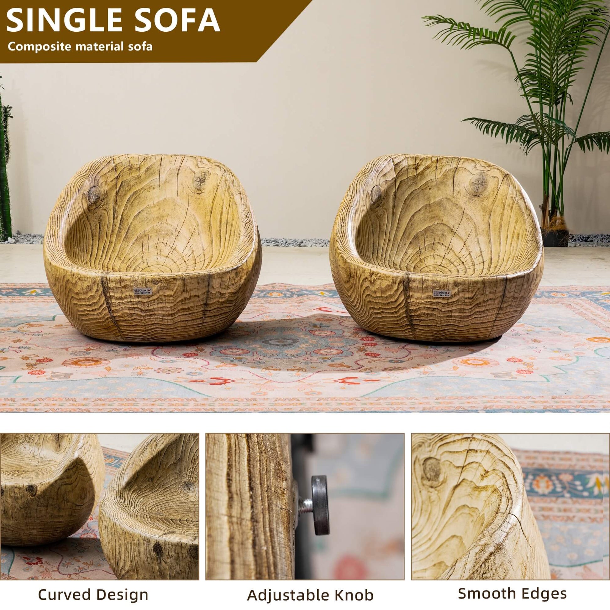 Single-Seat Sofa Chair – Terrafab Composite Material with Iron Frame (PAC-24919SC) - Direct Wicker
