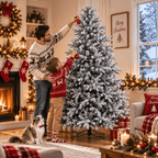 Snow-Flocked Artificial Christmas Tree - Realistic Green Xmas Tree with Faux Snow Effect, 7ft/8ft - Direct Wicker