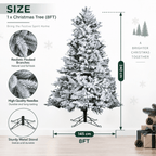 Snow-Flocked Artificial Christmas Tree - Realistic Green Xmas Tree with Faux Snow Effect, 7ft/8ft - Direct Wicker