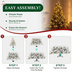 Snow Flocked PE/PVC Pre-Lit Artificial Christmas Tree with Realistic Mixed Foliage, Warm White LED Lights & Metal Stand – 6 FT, 7 FT & 8 FT (PAT-015L) - Direct Wicker