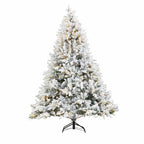 Snow Flocked PE/PVC Pre-Lit Artificial Christmas Tree with Realistic Mixed Foliage, Warm White LED Lights & Metal Stand – 6 FT, 7 FT & 8 FT (PAT-015L) - Direct Wicker