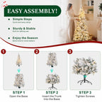Snow Flocked Pre-Lit Artificial Christmas Tree with Warm White LED Lights, Frosted PVC Branches & Metal Stand – 5 FT, 6 FT & 7 FT (PAT-013L) - Direct Wicker