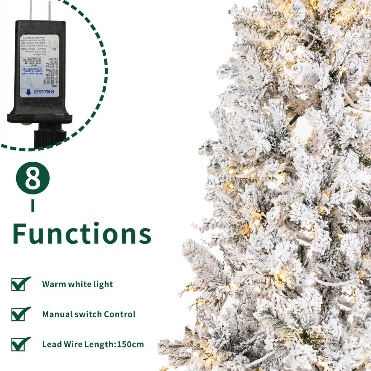 Snow Flocked Pre-Lit Artificial Christmas Tree with Warm White LED Lights, Frosted PVC Branches & Metal Stand – 5 FT, 6 FT & 7 FT (PAT-013L) - Direct Wicker