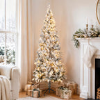 Snow Flocked Pre-Lit Artificial Christmas Tree with Warm White LED Lights, Frosted PVC Branches & Metal Stand – 5 FT, 6 FT & 7 FT (PAT-013L) - Direct Wicker