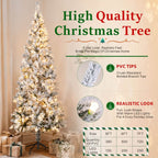 Snow Flocked Pre-Lit Artificial Christmas Tree with Warm White LED Lights, Frosted PVC Branches & Metal Stand – 5 FT, 6 FT & 7 FT (PAT-013L) - Direct Wicker
