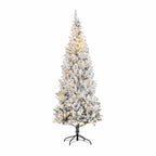 Snow Flocked Pre-Lit Artificial Christmas Tree with Warm White LED Lights, Frosted PVC Branches & Metal Stand – 5 FT, 6 FT & 7 FT (PAT-013L) - Direct Wicker
