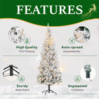 Snow Flocked Pre-Lit Artificial Christmas Tree with Warm White LED Lights, Frosted PVC Branches & Metal Stand – 5 FT, 6 FT & 7 FT (PAT-013L) - Direct Wicker