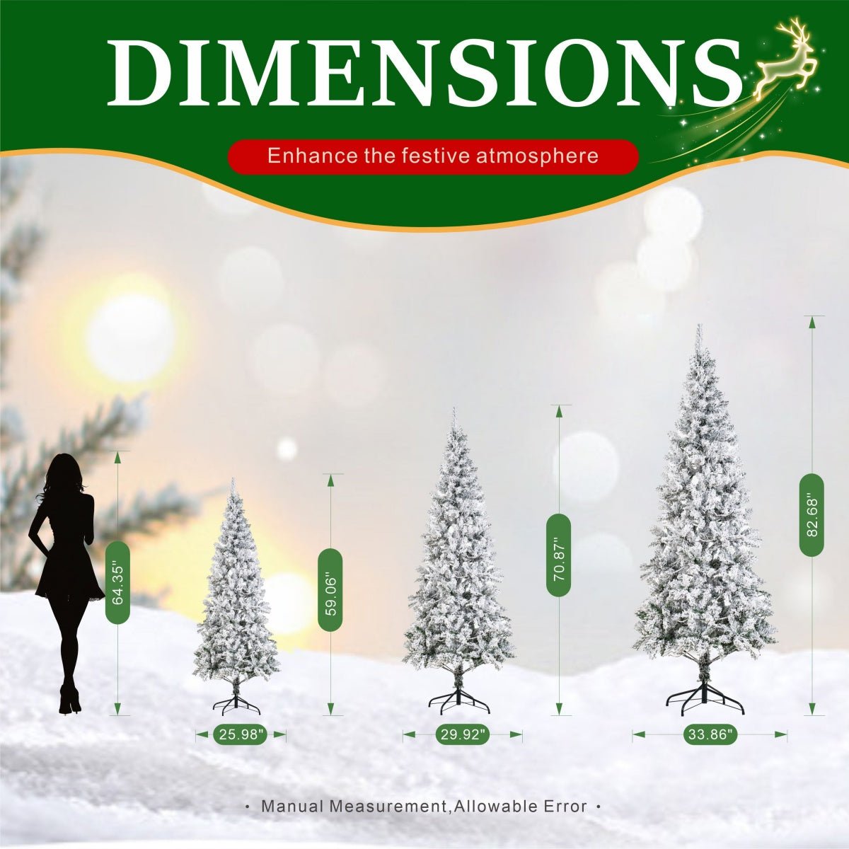 Snow Flocked Unlit Artificial Christmas Tree with Frosted PVC Branches, Full Evergreen Shape & Metal Stand – 5 FT, 6 FT & 7 FT (PAT-013) - Direct Wicker