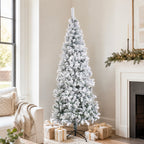 Snow Flocked Unlit Artificial Christmas Tree with Frosted PVC Branches, Full Evergreen Shape & Metal Stand – 5 FT, 6 FT & 7 FT (PAT-013) - Direct Wicker