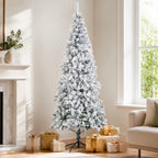 Snow Flocked Unlit Artificial Christmas Tree with Frosted PVC Branches, Full Evergreen Shape & Metal Stand – 5 FT, 6 FT & 7 FT (PAT-013) - Direct Wicker
