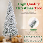 Snow Flocked Unlit Artificial Christmas Tree with Frosted PVC Branches, Full Evergreen Shape & Metal Stand – 5 FT, 6 FT & 7 FT (PAT-013) - Direct Wicker