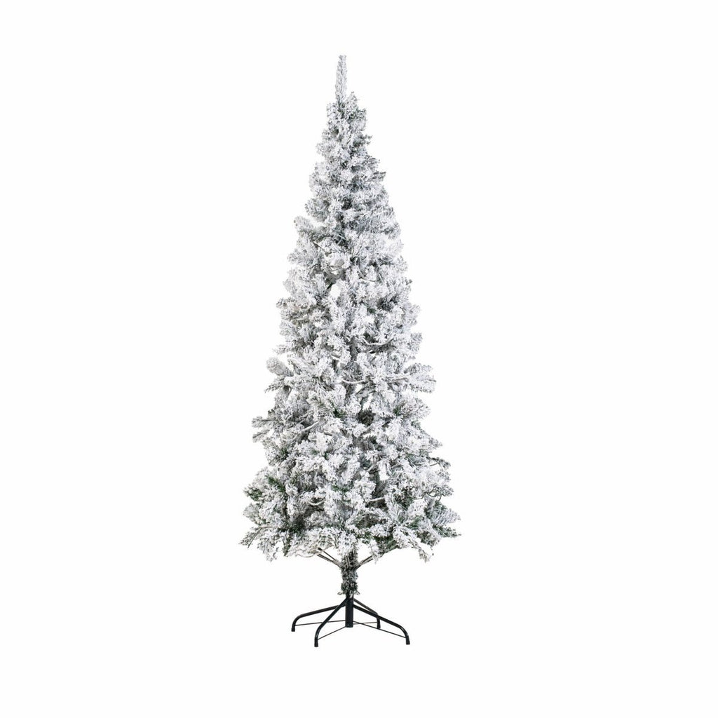 Snow Flocked Unlit Artificial Christmas Tree with Frosted PVC Branches, Full Evergreen Shape & Metal Stand – 5 FT, 6 FT & 7 FT (PAT-013) - Direct Wicker