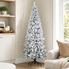 Snow Flocked Unlit Artificial Christmas Tree with Frosted PVC Branches, Full Evergreen Shape & Metal Stand – 5 FT, 6 FT & 7 FT (PAT-013) - Direct Wicker
