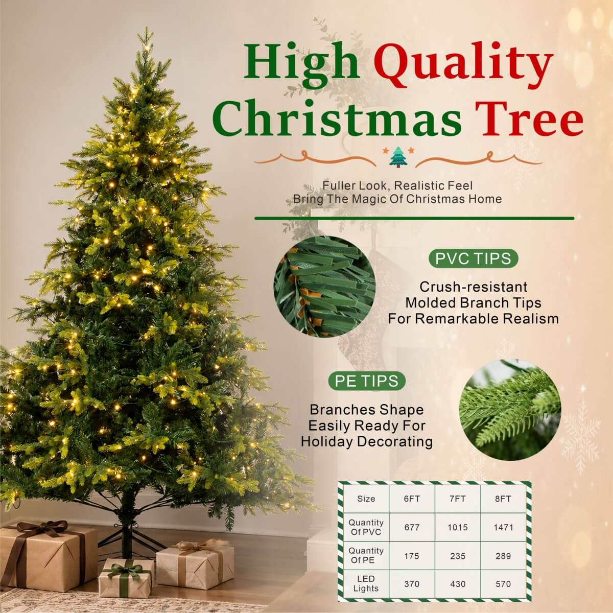 Snow Flocked Unlit Artificial Christmas Tree with Frosted PVC Branches, Full Evergreen Shape & Metal Stand – 5 FT, 6 FT & 7 FT (PAT-013) (Copy) - Direct Wicker