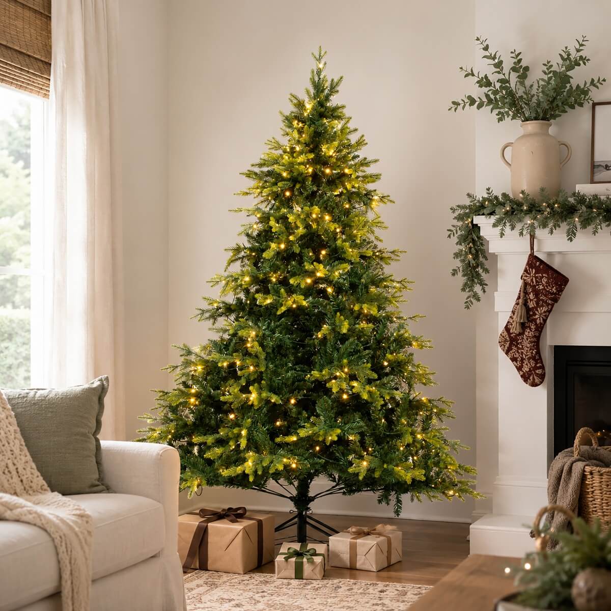 Snow Flocked Unlit Artificial Christmas Tree with Frosted PVC Branches, Full Evergreen Shape & Metal Stand – 5 FT, 6 FT & 7 FT (PAT-013) (Copy) - Direct Wicker